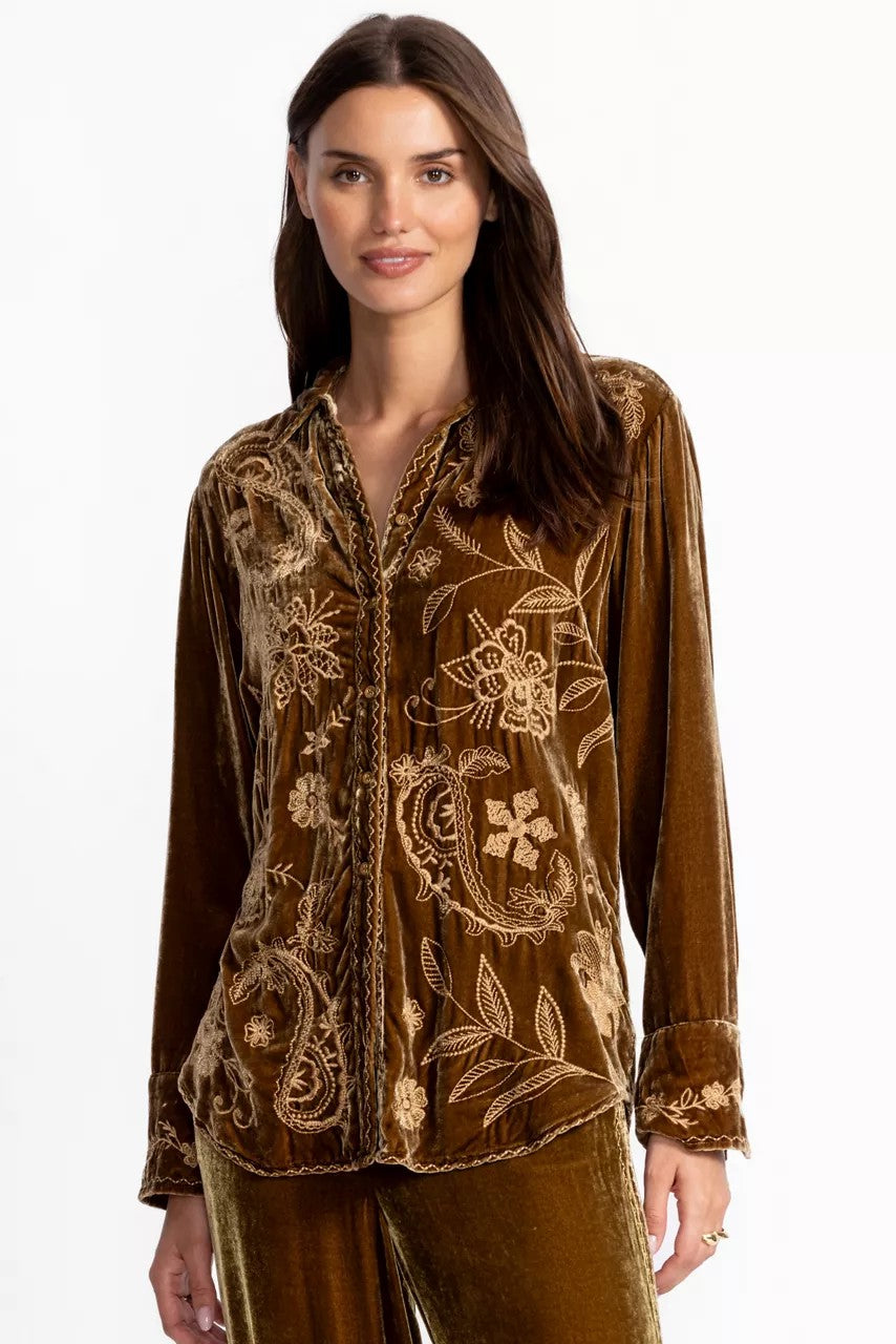 Johnny Was Women VELVET RELAXED SEAMED SHIRT