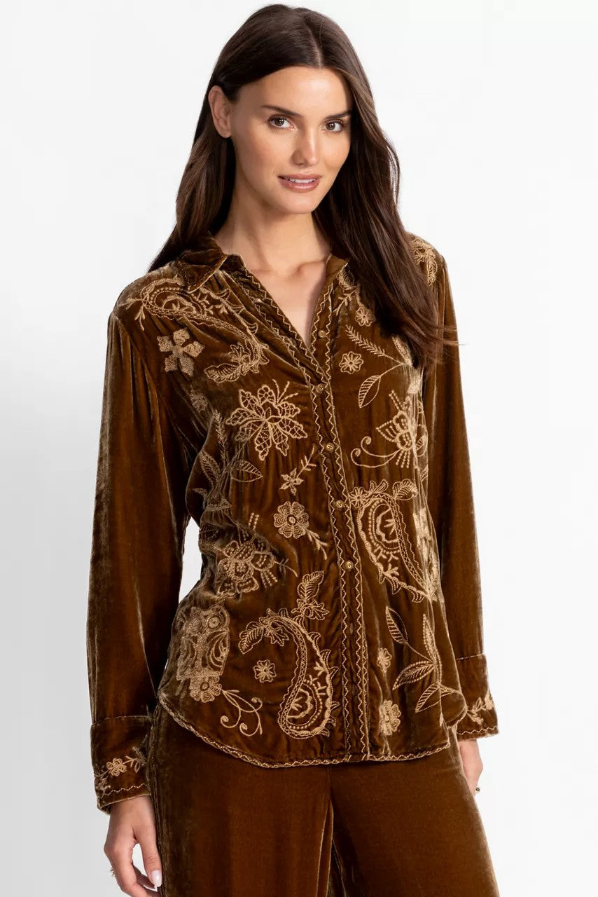 Johnny Was Women VELVET RELAXED SEAMED SHIRT