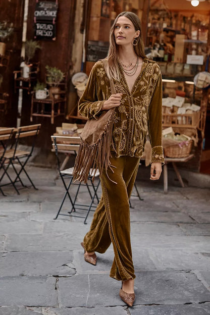 Johnny Was Women VELVET RELAXED SEAMED SHIRT
