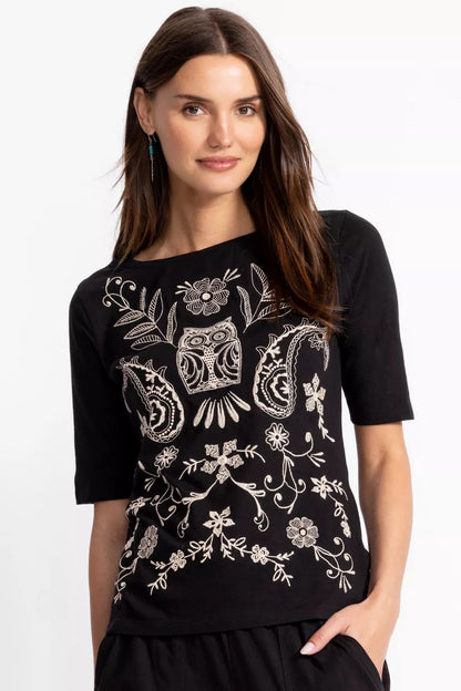 Johnny Was Women ELBOW SLEEVE BOAT NECK TEE