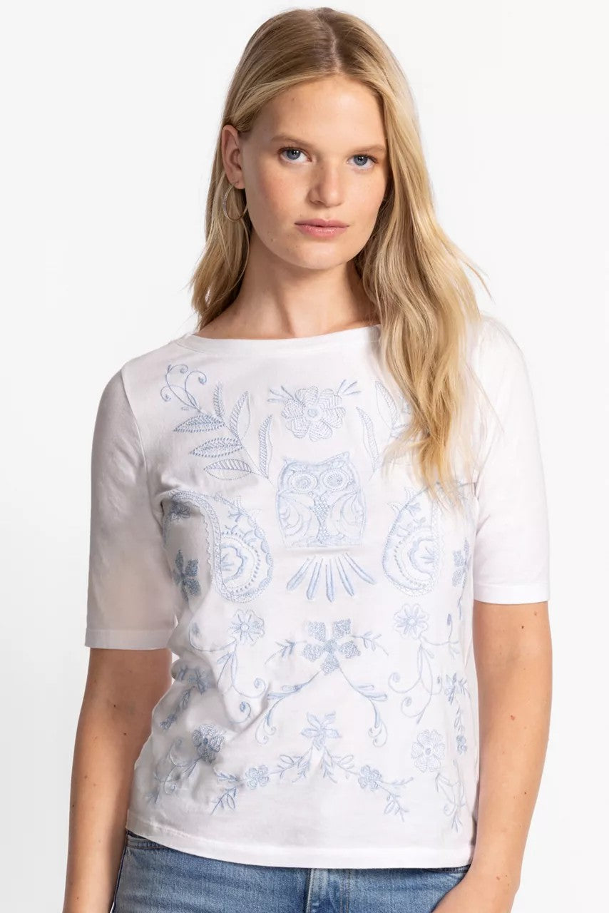 Johnny Was Women ELBOW SLEEVE BOAT NECK TEE