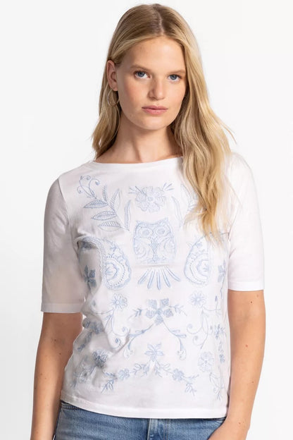 Johnny Was Women ELBOW SLEEVE BOAT NECK TEE