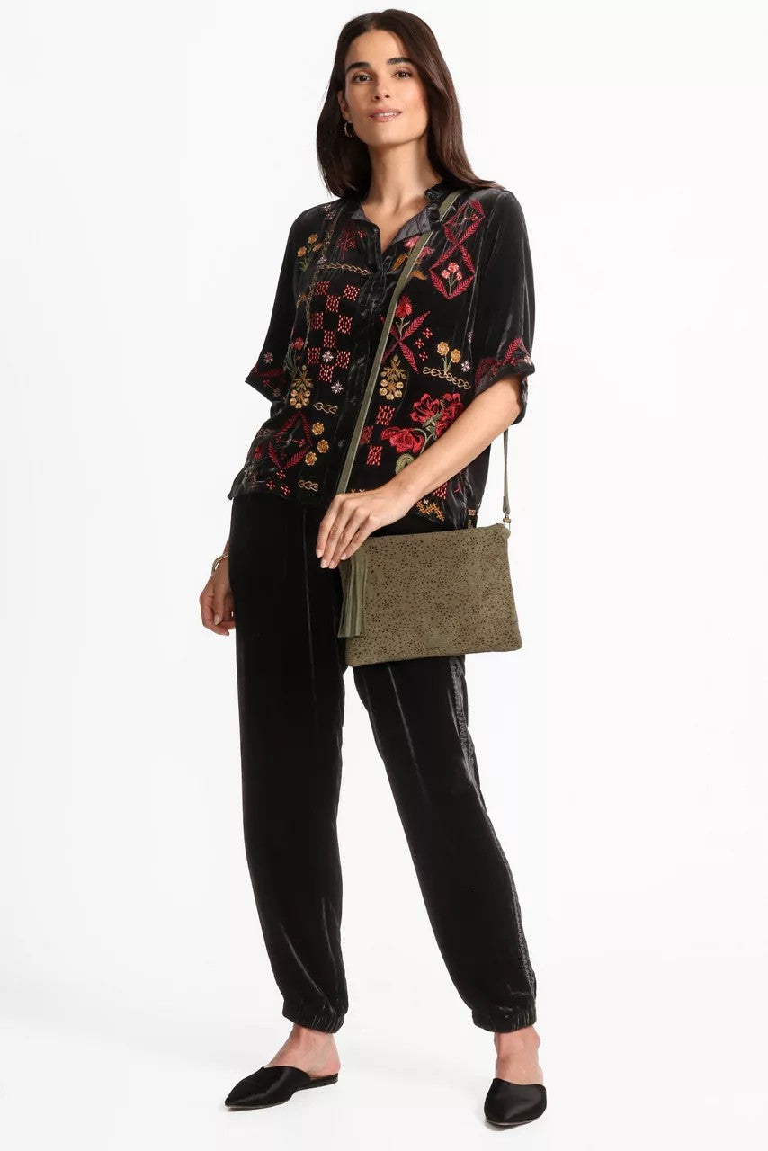 Johnny Was Women RUFFLE NECK VELVET SHIRT