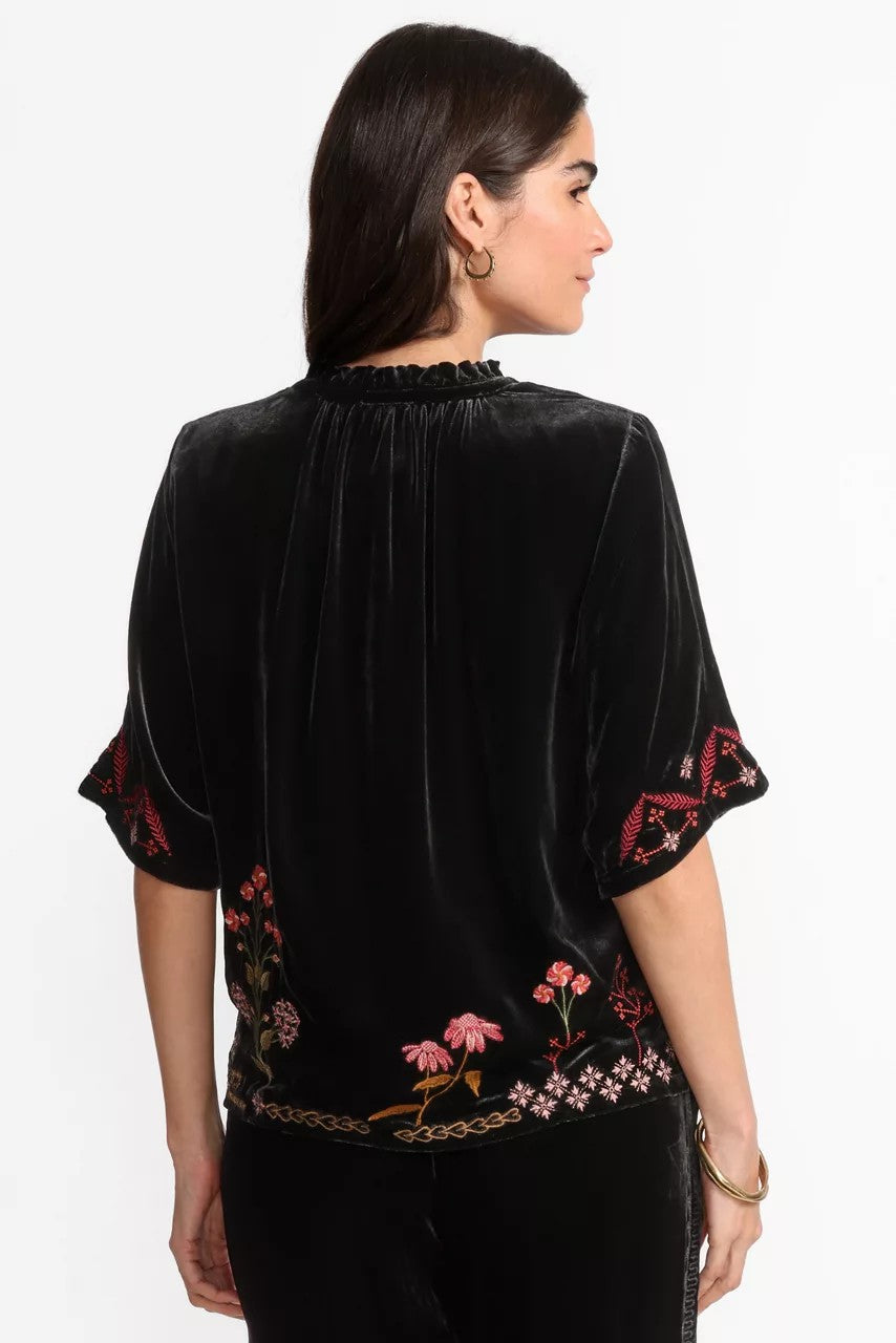 Johnny Was Women RUFFLE NECK VELVET SHIRT