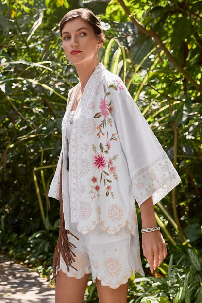 Johnny Was Women LINEN CROPPED KIMONO