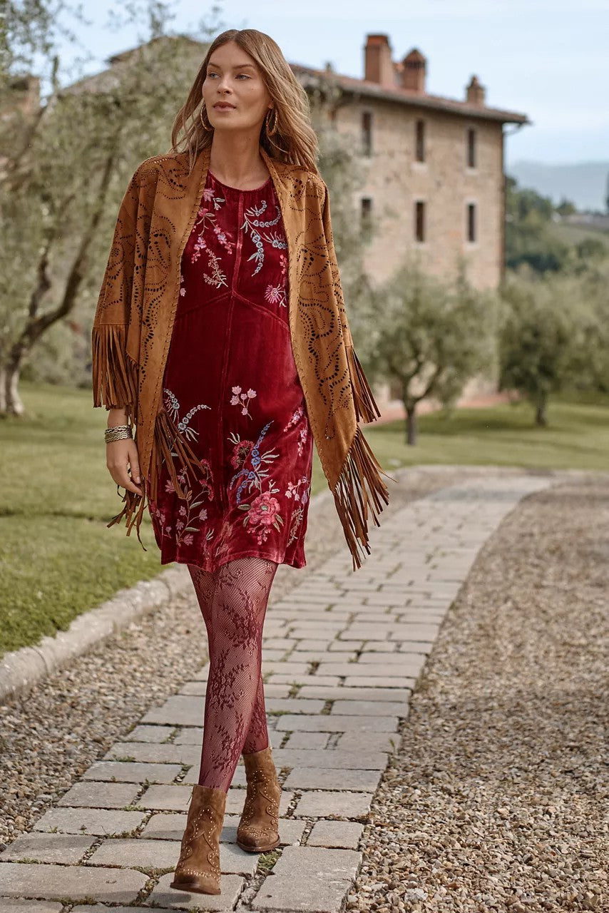 Johnny Was Women LASER CUT ITALIAN SUEDE PONCHO