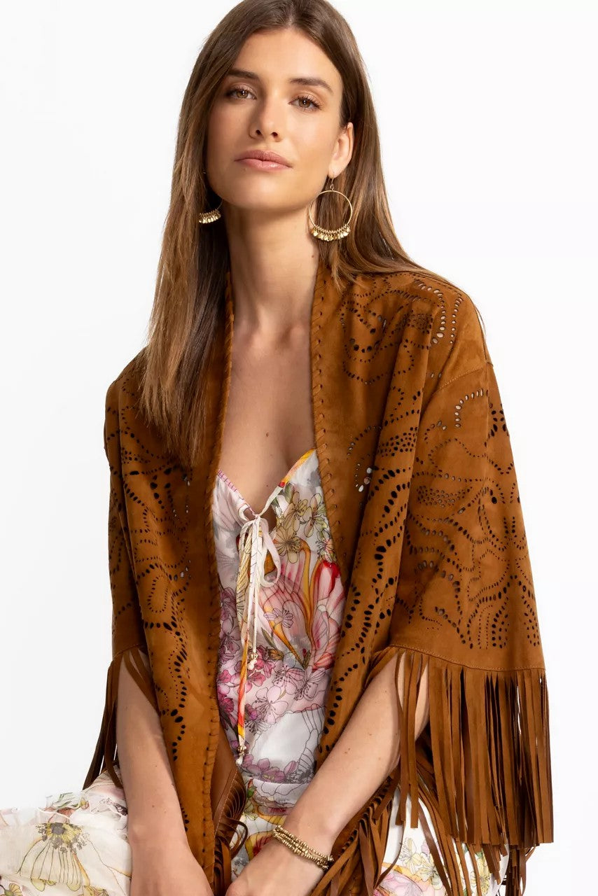Johnny Was Women LASER CUT ITALIAN SUEDE PONCHO