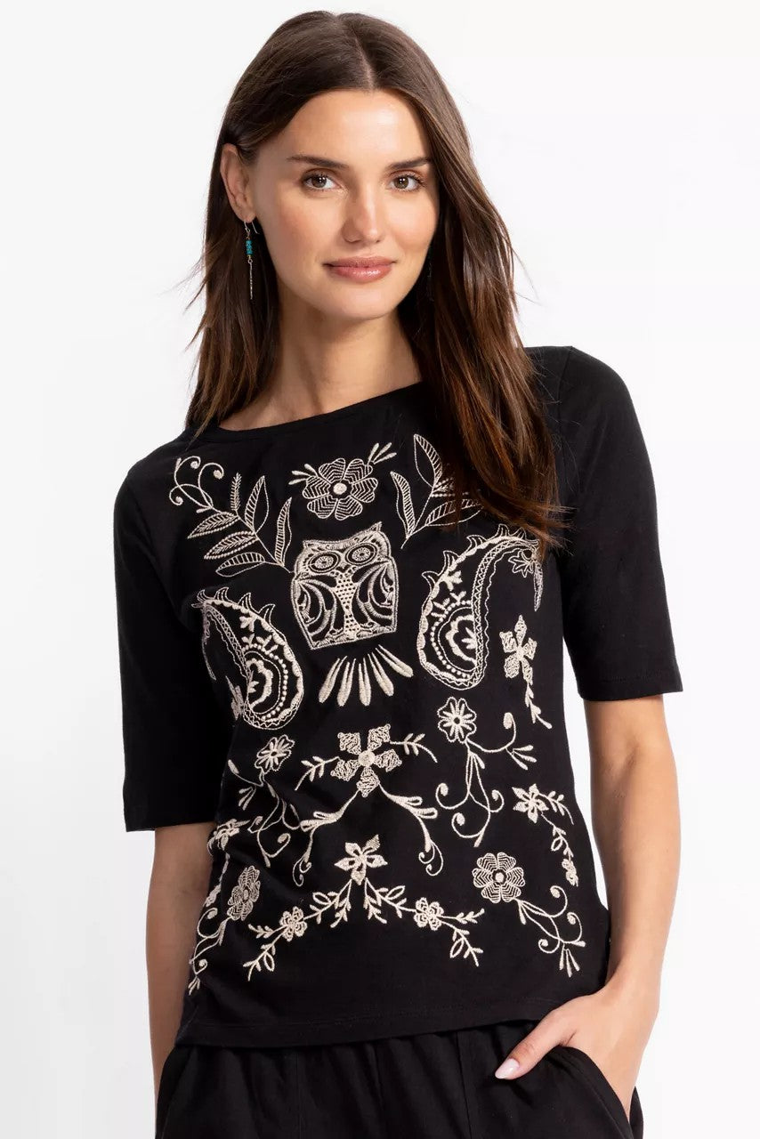 Johnny Was Women ELBOW SLEEVE BOAT NECK TEE