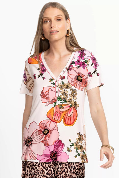 Johnny Was Women THE JANIE FAVORITE SHORT SLEEVE HENLEY TEE