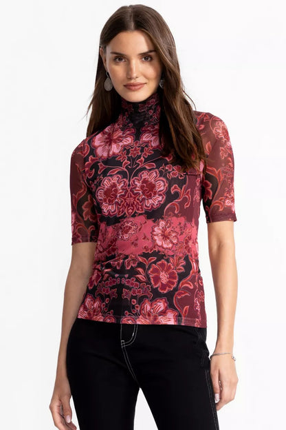 Johnny Was Women MESH ELBOW SLEEVE MOCK NECK