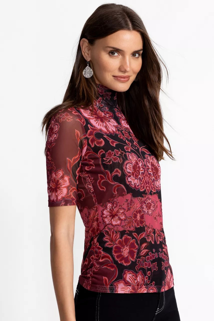Johnny Was Women MESH ELBOW SLEEVE MOCK NECK