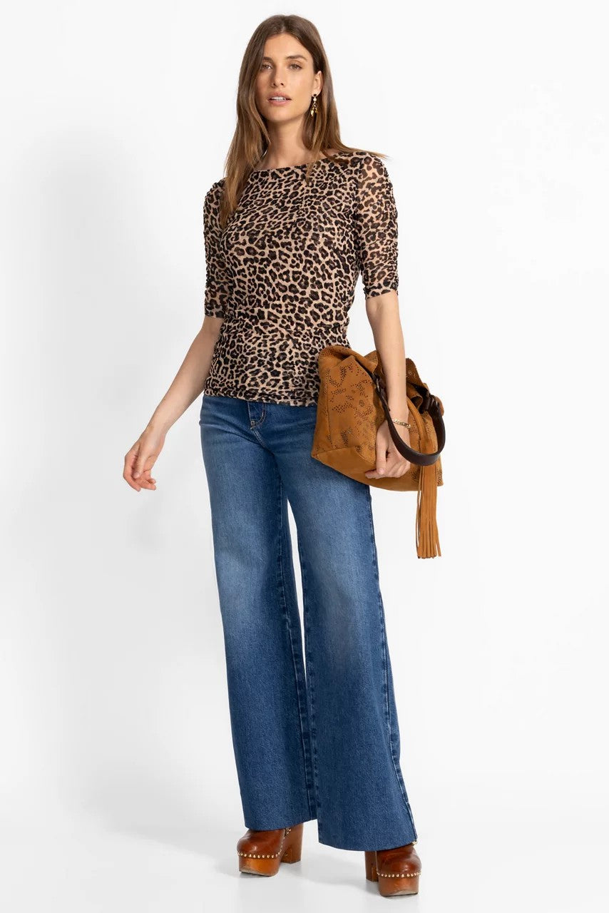 Johnny Was Women RUCHED SLEEVE MESH TOP