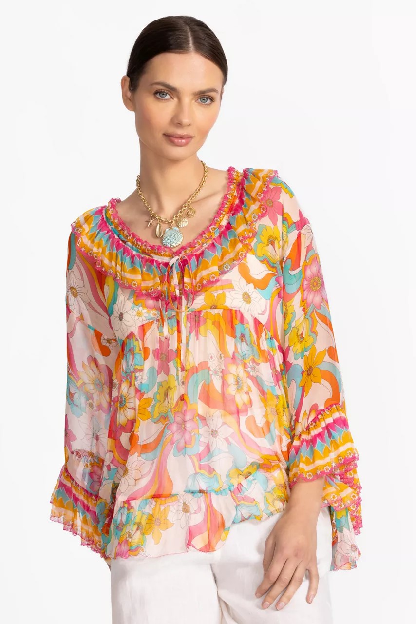 Johnny Was Women GAL RUFFLE TIE BLOUSE