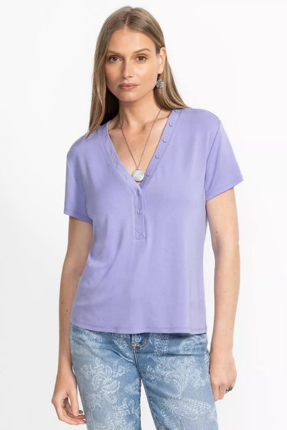 Johnny Was Women MODAL JERSEY BUTTON NECK TEE