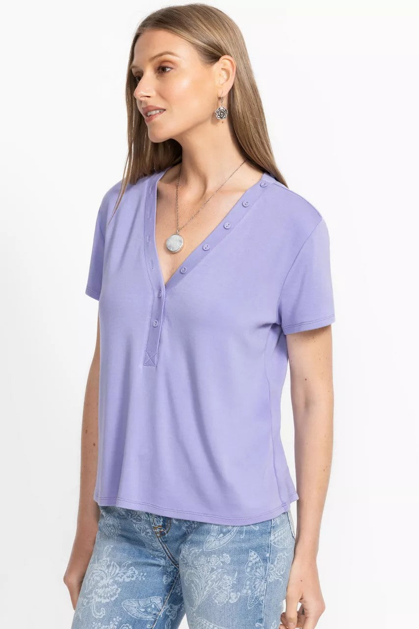 Johnny Was Women MODAL JERSEY BUTTON NECK TEE