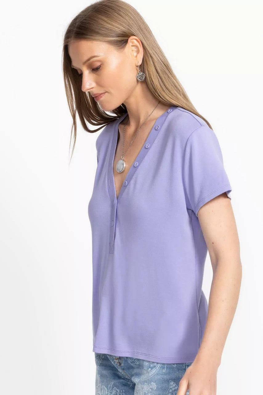 Johnny Was Women MODAL JERSEY BUTTON NECK TEE