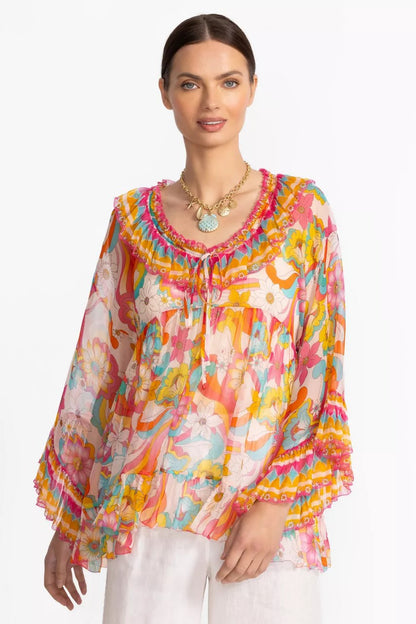Johnny Was Women GAL RUFFLE TIE BLOUSE