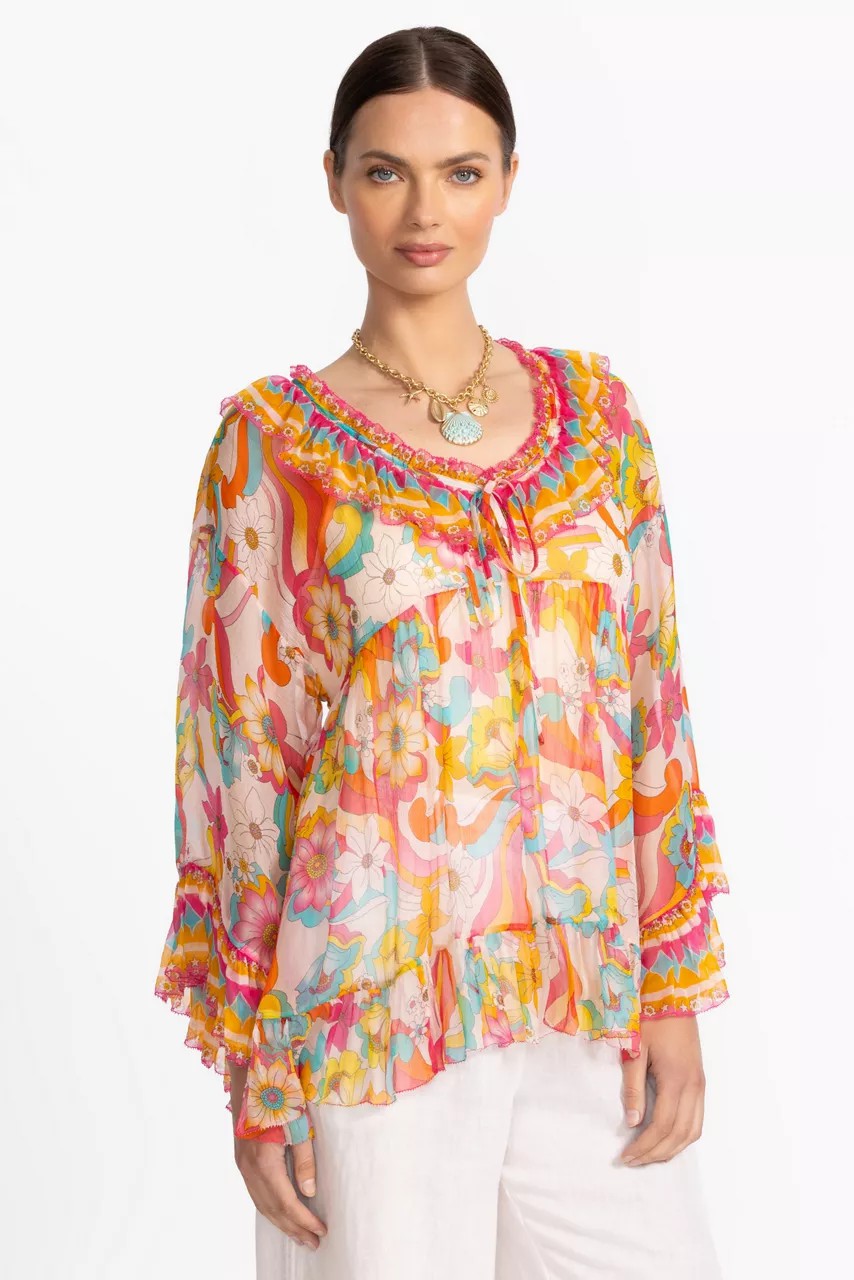 Johnny Was Women GAL RUFFLE TIE BLOUSE