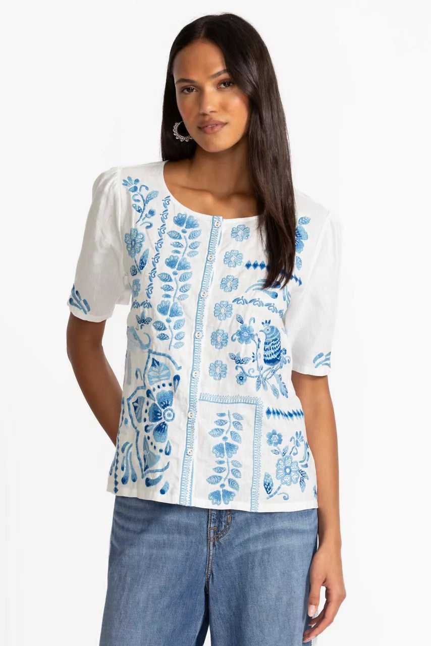 Johnny Was Women LINEN FLUTTER SLEEVE BLOUSE