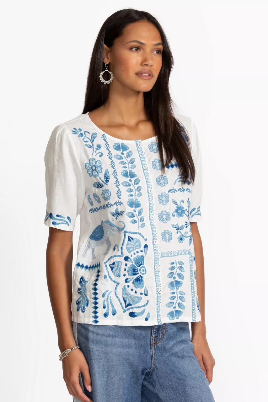 Johnny Was Women LINEN FLUTTER SLEEVE BLOUSE