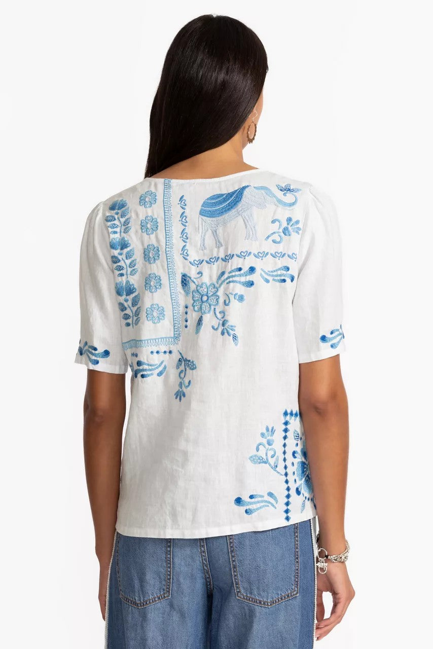 Johnny Was Women LINEN FLUTTER SLEEVE BLOUSE