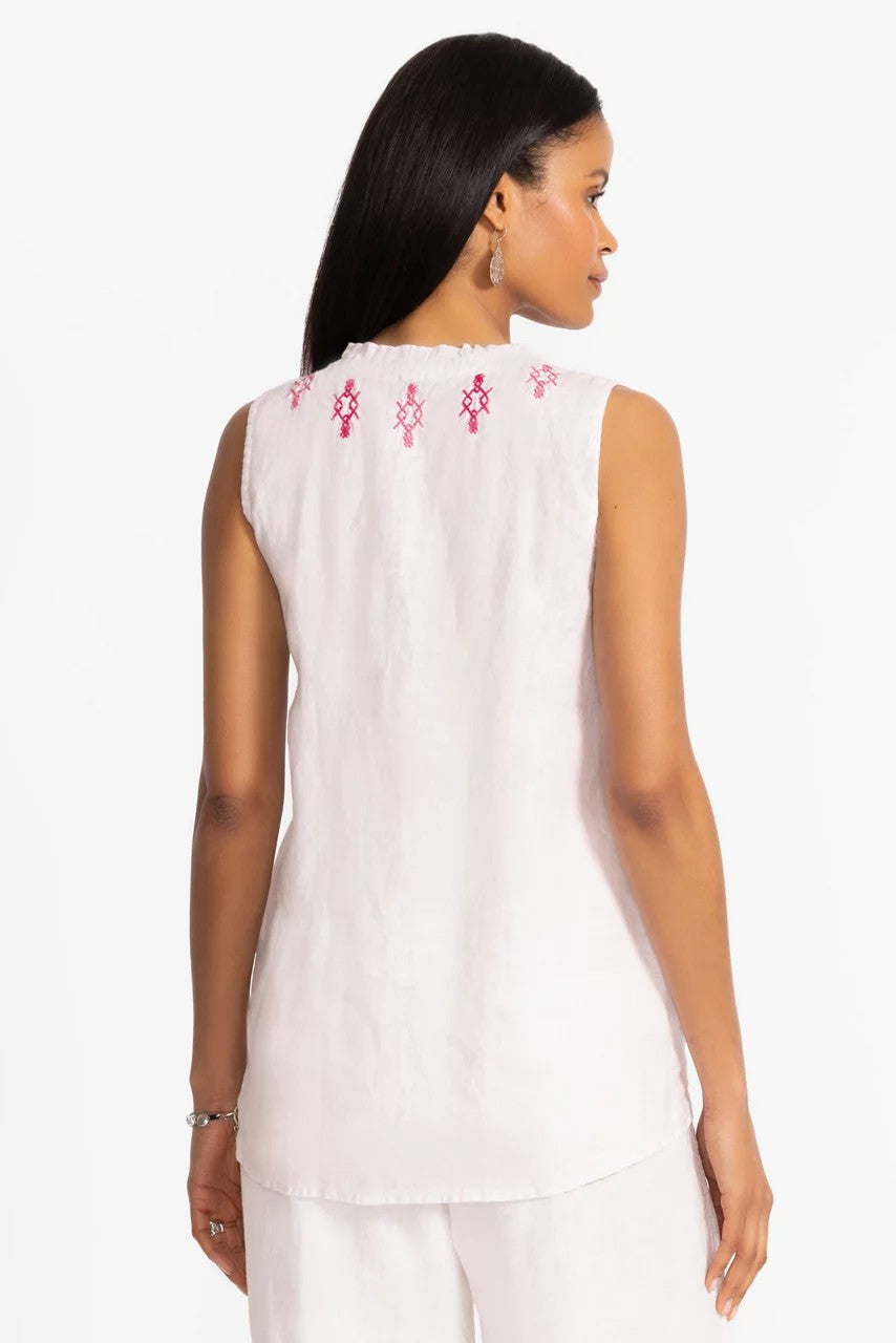 Johnny Was Women LINEN RUFFLE NECK TANK