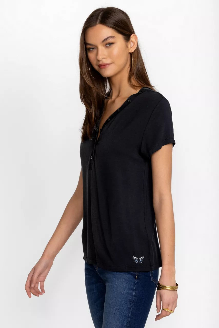 Johnny Was Women MODAL JERSEY BUTTON NECK TEE