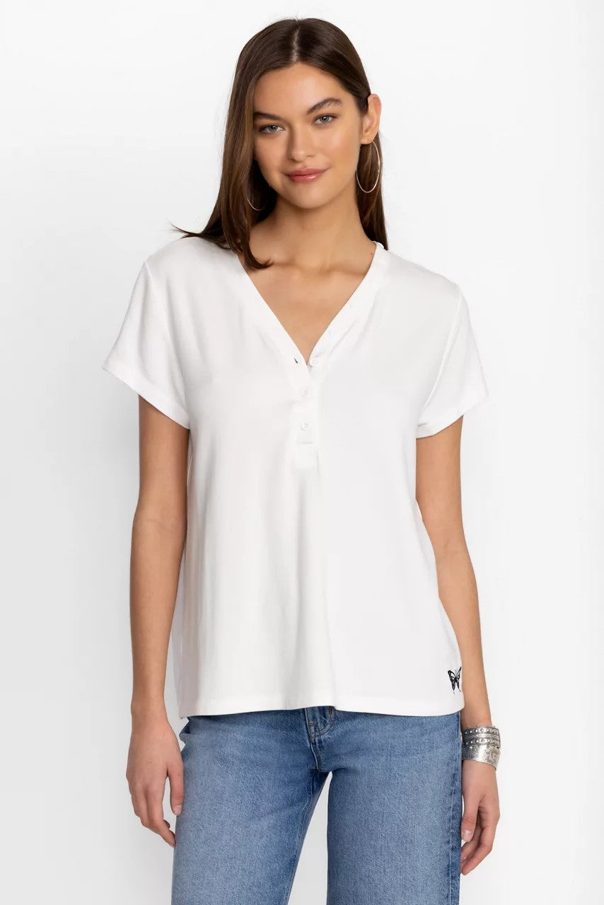 Johnny Was Women MODAL JERSEY BUTTON NECK TEE