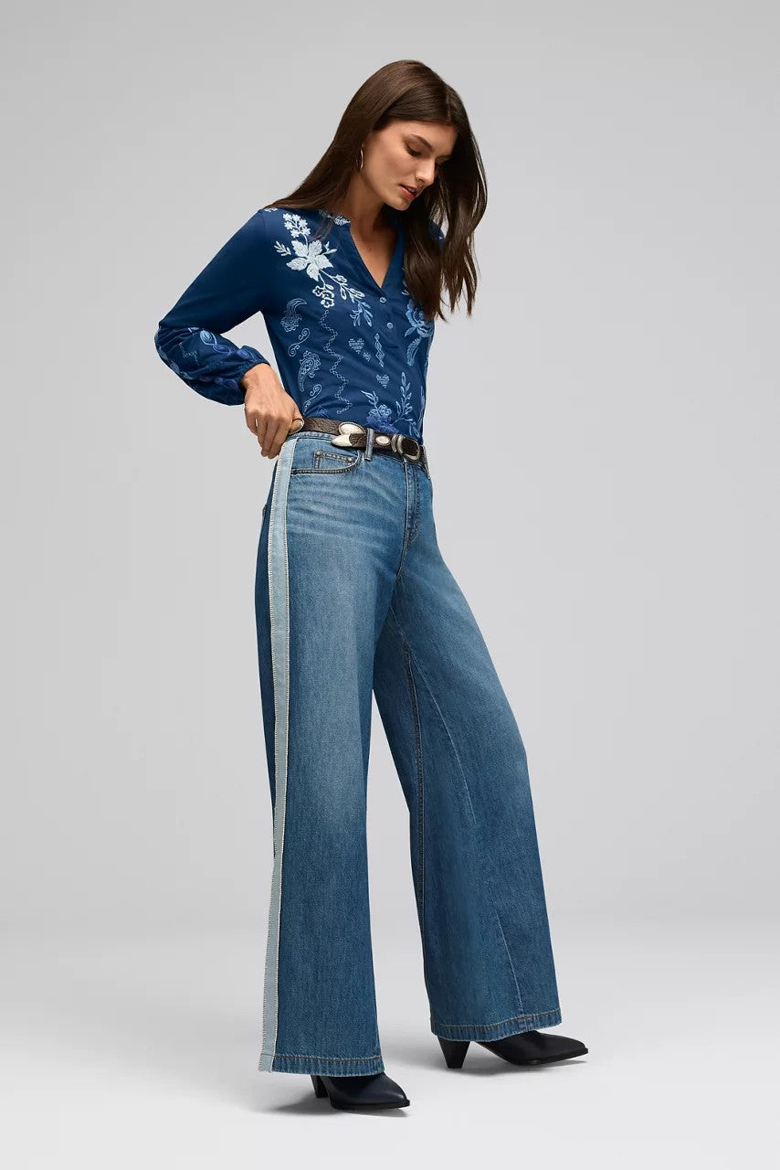 Johnny Was Women THE BLANKET STITCH WIDE LEG JEAN