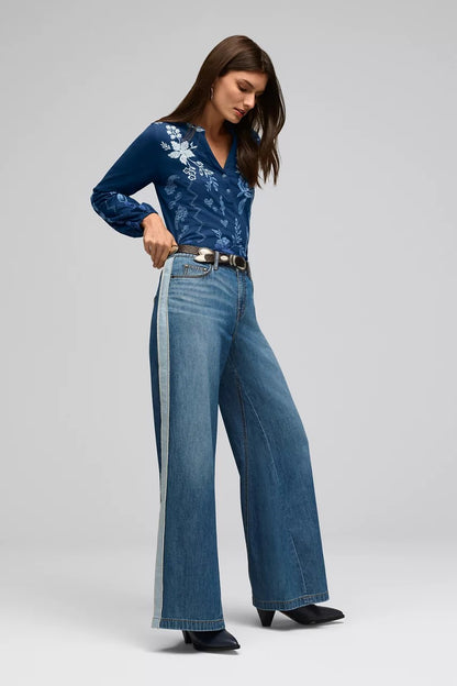 Johnny Was Women THE BLANKET STITCH WIDE LEG JEAN