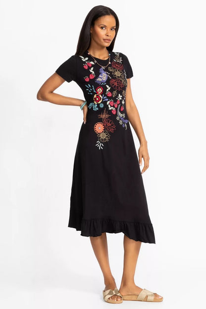 Johnny Was Women ASYMMETRIC RUFFLE FLOUNCE SHORT SLEEVE DRESS