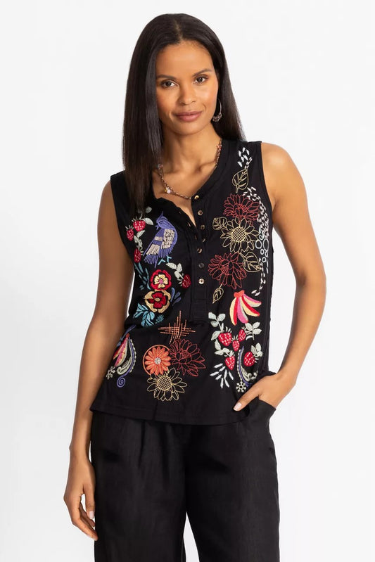 Johnny Was Women RAW DETAIL HENLEY TANK