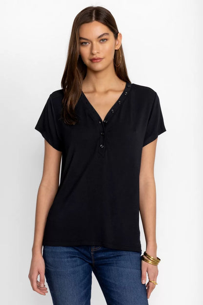 Johnny Was Women MODAL JERSEY BUTTON NECK TEE