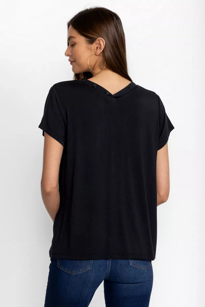 Johnny Was Women MODAL JERSEY BUTTON NECK TEE