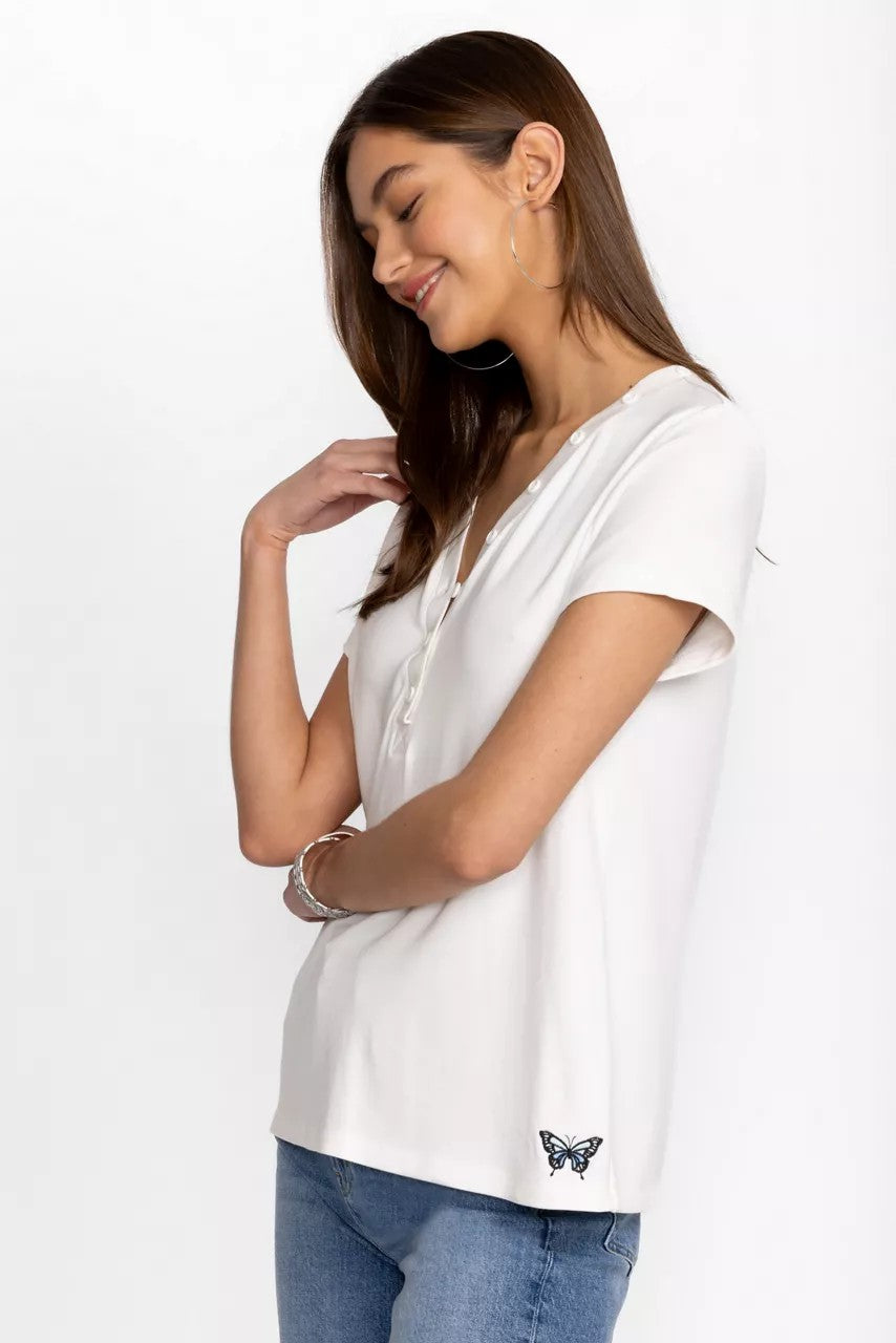 Johnny Was Women MODAL JERSEY BUTTON NECK TEE