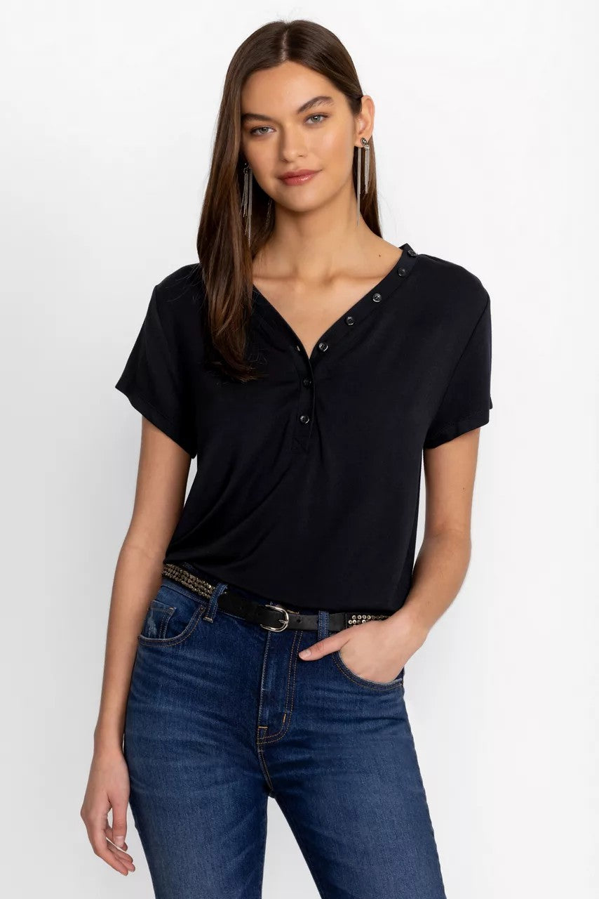 Johnny Was Women MODAL JERSEY BUTTON NECK TEE