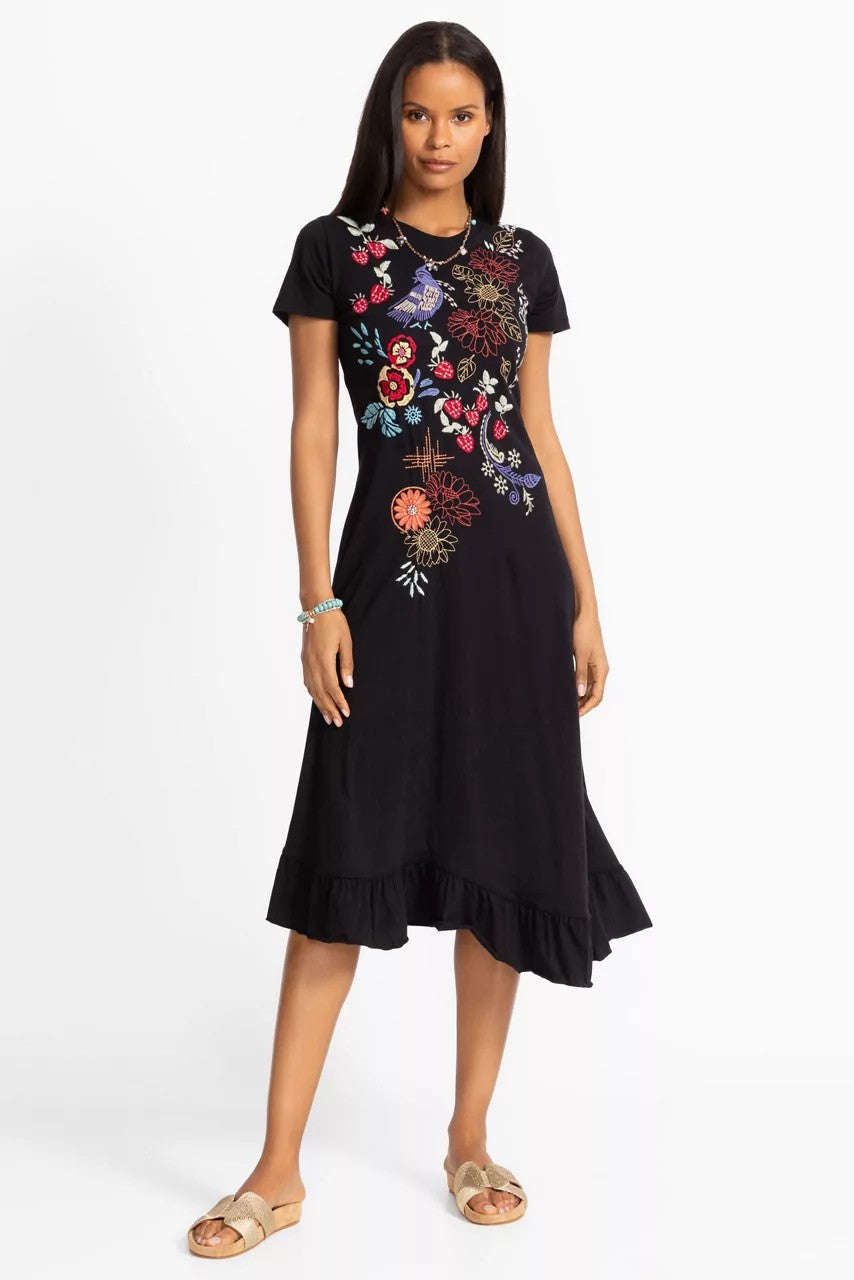 Johnny Was Women ASYMMETRIC RUFFLE FLOUNCE SHORT SLEEVE DRESS