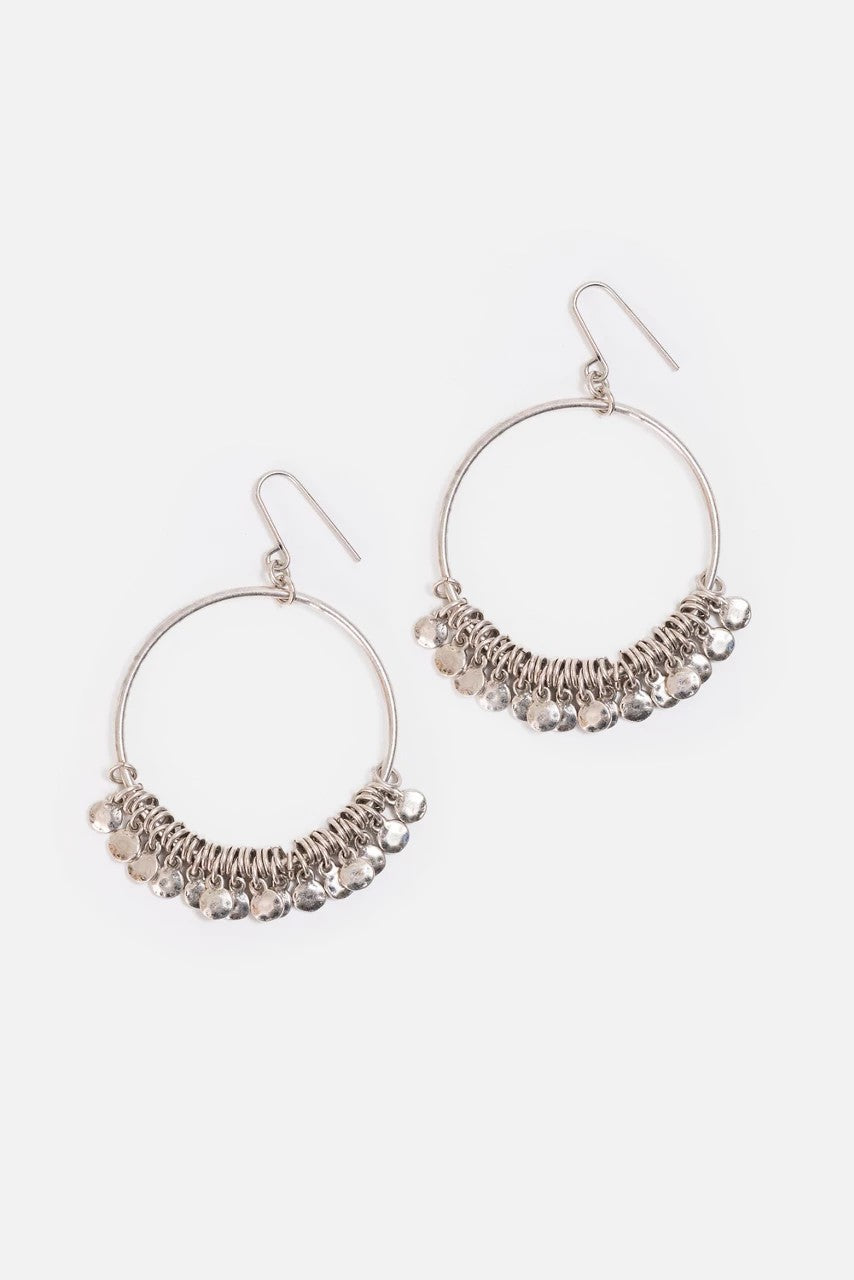 Johnny Was Women HAMMERED CHARM METAL HOOP EARRING
