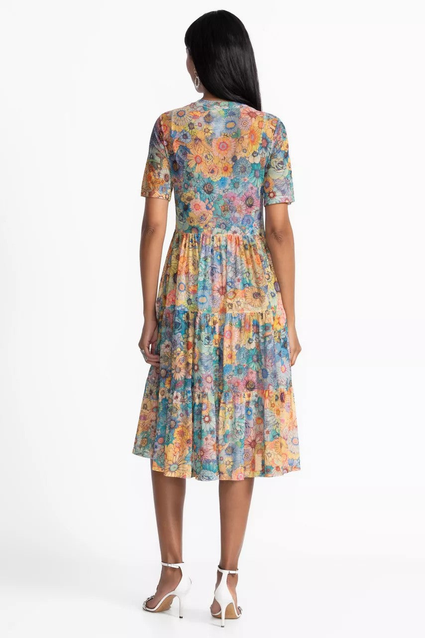 Johnny Was Women MESH TIERED DRESS