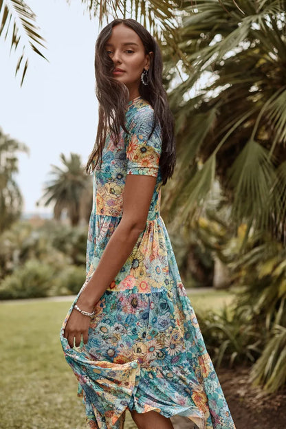 Johnny Was Women MESH TIERED DRESS