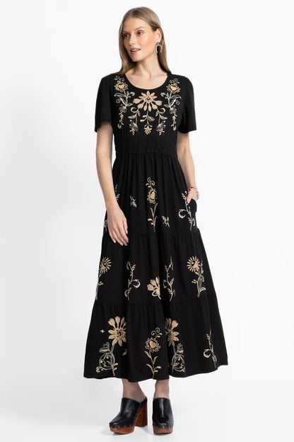 Johnny Was Women SMOCKED WAIST TIERED MAXI DRESS