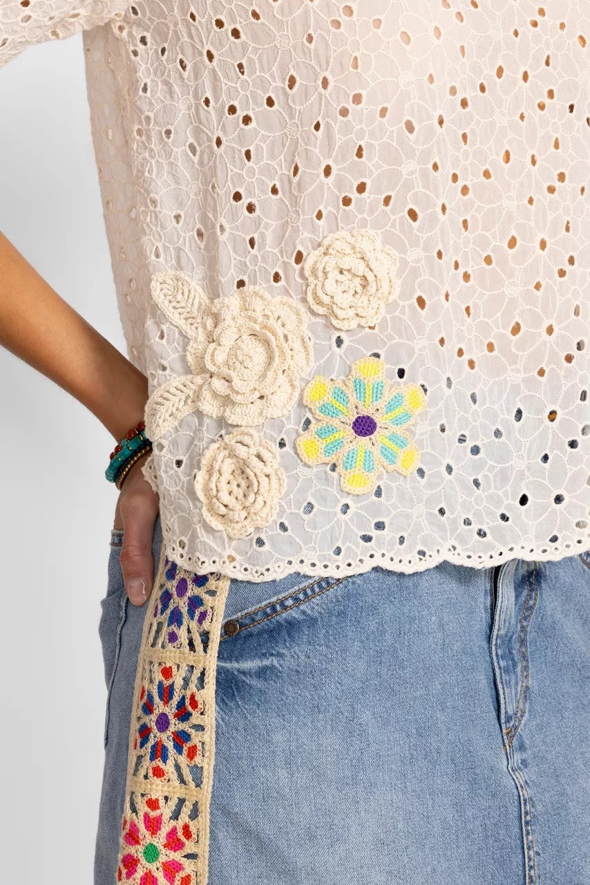 Johnny Was Women NYDIA APPLIQUE TOP