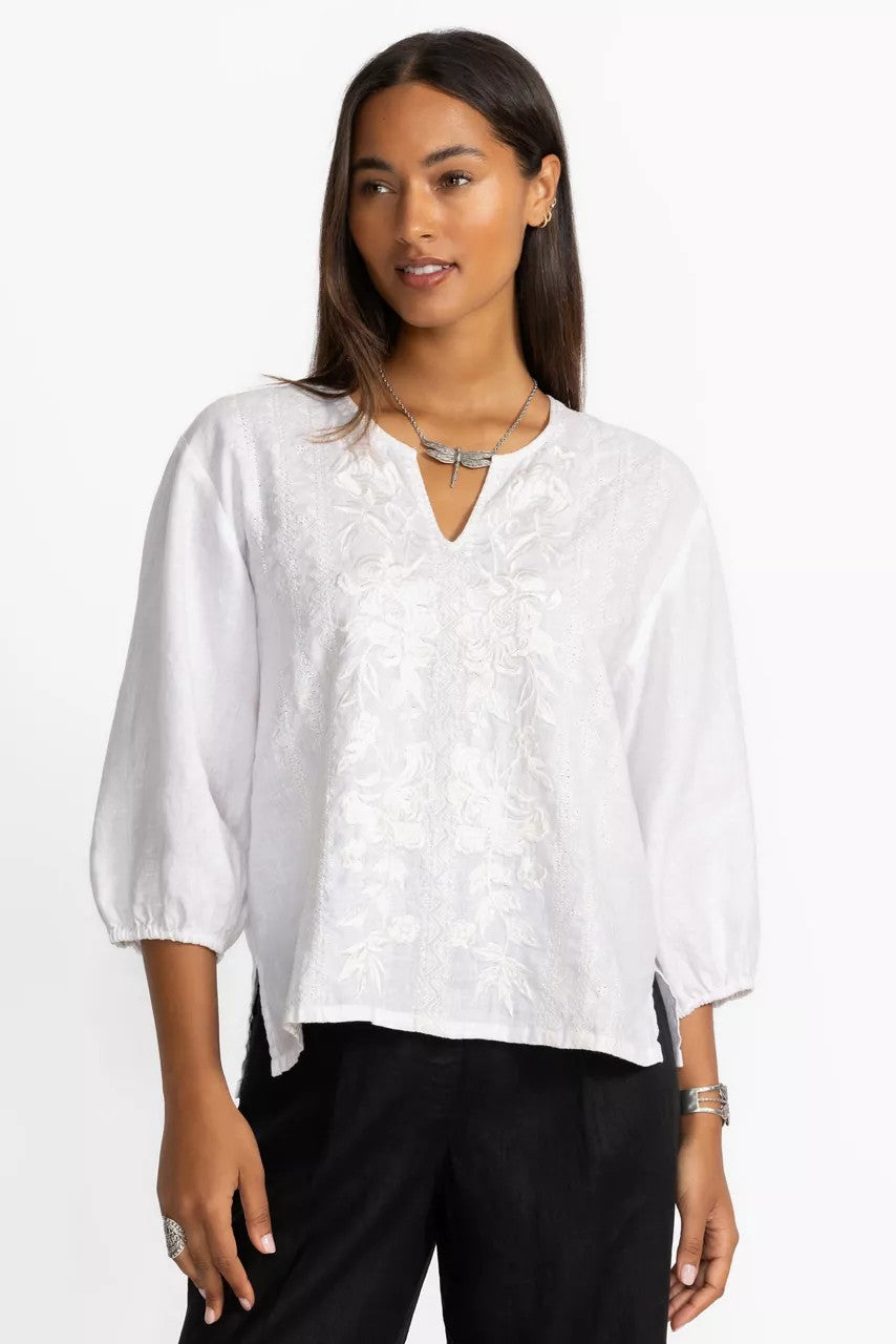 Johnny Was Women SPLIT NECK LINEN BLOUSE