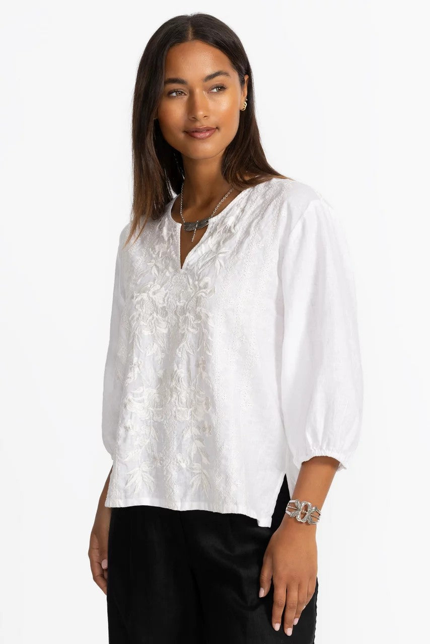 Johnny Was Women SPLIT NECK LINEN BLOUSE