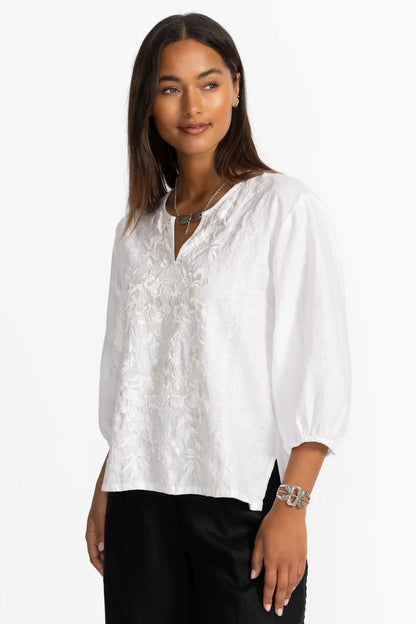 Johnny Was Women SPLIT NECK LINEN BLOUSE