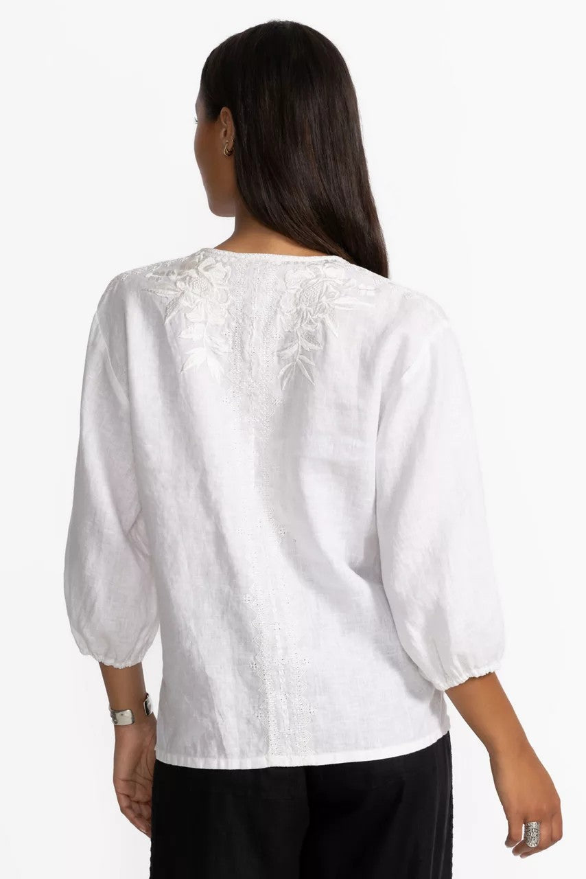 Johnny Was Women SPLIT NECK LINEN BLOUSE