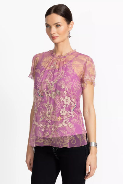 Johnny Was Women MAZZY RUFFLE NECK BLOUSE