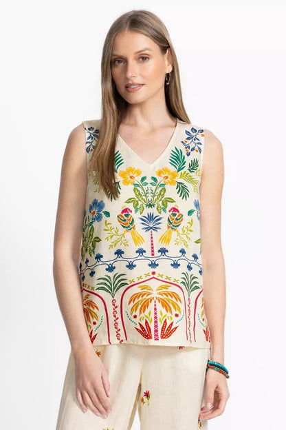 Johnny Was Women BUTTON BACK LINEN TANK