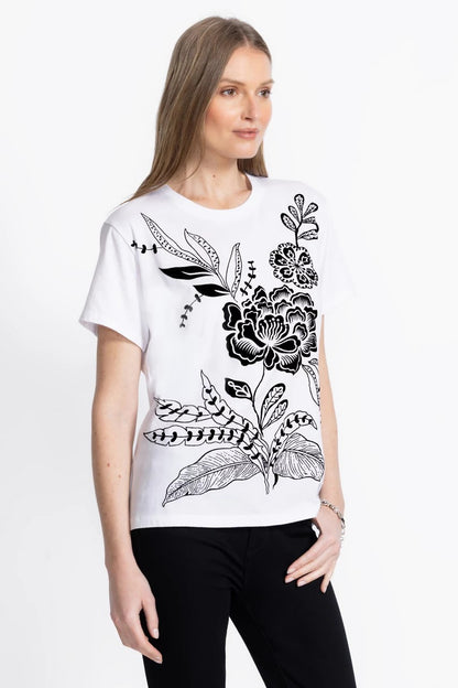 Johnny Was Women FLOCKED CREW NECK TEE