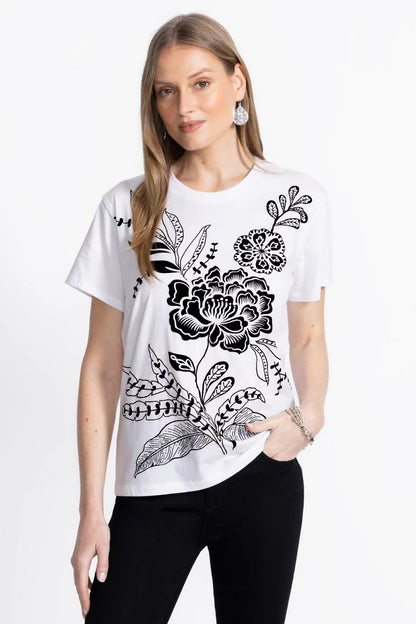 Johnny Was Women FLOCKED CREW NECK TEE